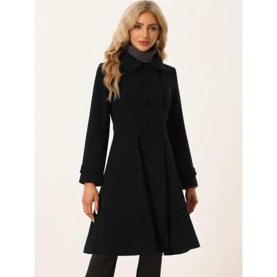 Allegra K Women's Winter Vintage Collared A-Line Double Breasted Long Swing Overcoat Large Black — фото 3