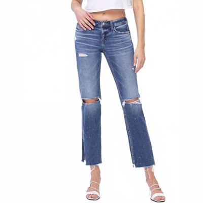 Women's Low Rise Raw Slit Hem Straight Jeans - FLYING MONKEY