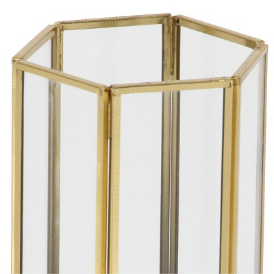 Gold Iron and Glass Hexagonal Candle Lantern Set