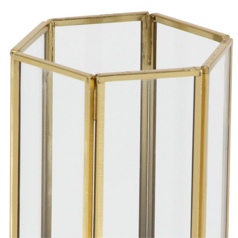 Set of 3 Modern Metal and Glass Candle Holders with Hexagon Silhouettes Gold - CosmoLiving by Cosmopolitan, 4 of 22