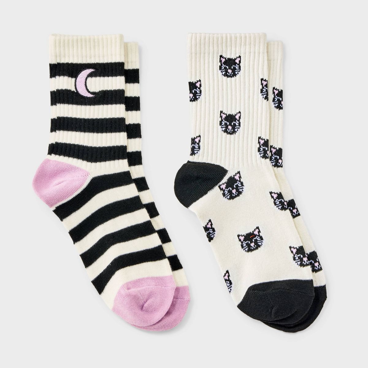 Girls' 2pk Halloween Moon & Black Cat Socks - Cat & Jack™