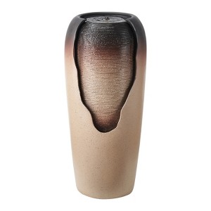 VEVOR Outdoor Water Fountain, 30.71 in Height Fountain and Waterfall, 1-Tier Floor Standing Glazed Jar Style Fountains with Light and Pump, Beige - 1 of 4