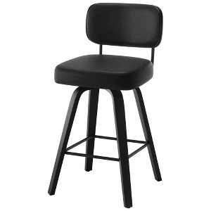 Bekrvio Swivel Bar Height Stools, 26" Faux Leather Upholstered Barstools with Back - Black Wood Frame, Tall Kitchen Counter Bar Stools - 1 of 4