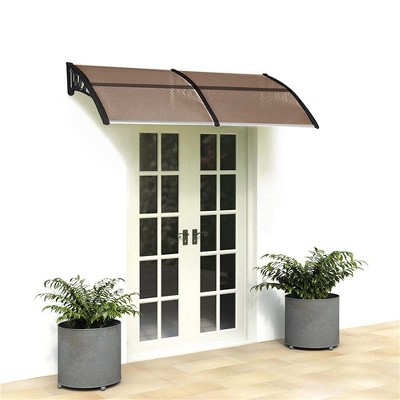 Outdoor Front Door Canopy - 200x100cm Curved Porch Awning with Black Bracket, Weatherproof Brown Roof Cover for Patio & Entryway Protection
