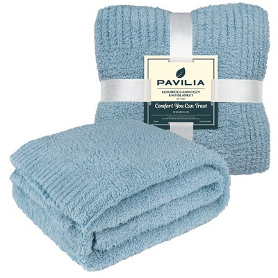 Light Blue Reversible Fleece Knit Throw Blanket, 50x60 Inches