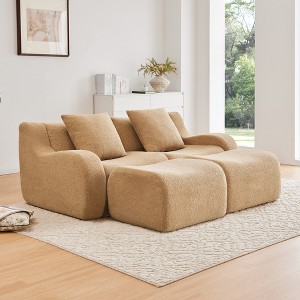 Convertible Sectional Sofas Soft Teddy Fabric with Curved Armrests, Ergonomic Support and 32D High Density Sponge, No Assembly Required - 1 of 4