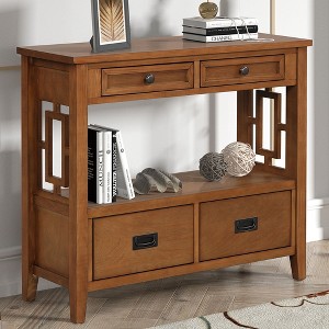 NicBex 4 Drawers Console Table with 1 Storage Shelf,Entryway Table with Round Knobs and Hidden Handles,Modern Couch Table for Living Room,Brown - 1 of 4