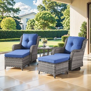 Buenhomino Outdoor Swivel Rocker Patio Chairs of 2 with Thick Cushions and Side Table, Swivel Outdoor Chairs 5PCS High Back Wicker Patio Furniture Set - 1 of 4