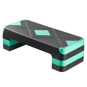 VEVOR Aerobic Exercise Step Platform, 28-Inch Workout Aerobic Stepper, Height Adjustable Fitness Training Step Deck Trainer with 4 Risers, Green - 1 of 4