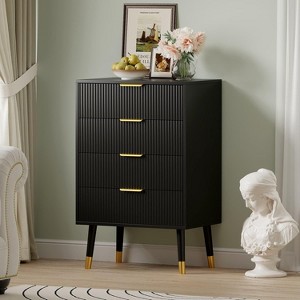 Jojoka Fluted 4 Drawers Dresser for Bedroom,Modern Chest of Drawers with Gold Handle - 1 of 4