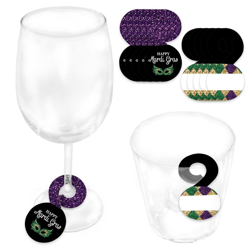 Big Dot of Happiness Mardi Gras - Masquerade Party Paper Beverage Markers for Glasses - Drink Tags - Set of 24, 1 of 10