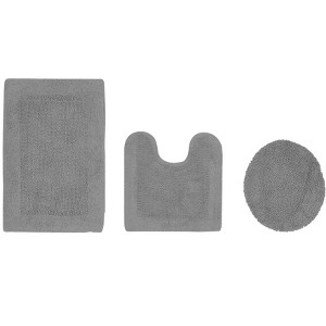 Edge Bath Rug 100% Premium Cotton Ultra-Soft Water Absorbent Tufted Solid Reversible 3 Piece Bathroom Rug Set for Machine Washable Bathmat - 1 of 4