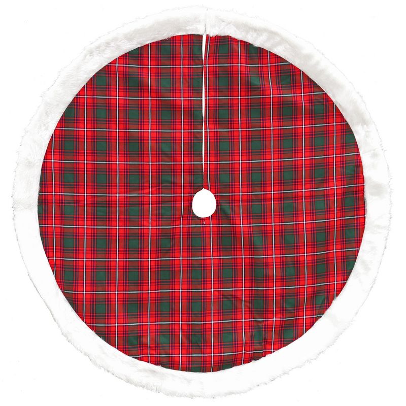 Northlight 48" Red and White Plaid Border Christmas Tree Skirt, 1 of 2