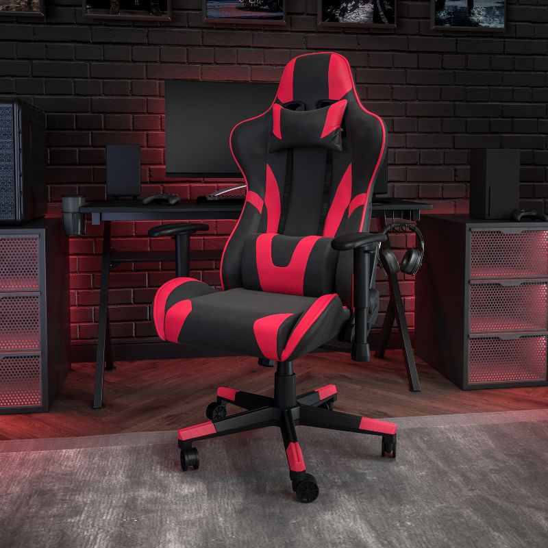 Emma and Oliver Racing Gaming Ergonomic Chair with Fully Reclining Back in Red LeatherSoft, 3 of 15