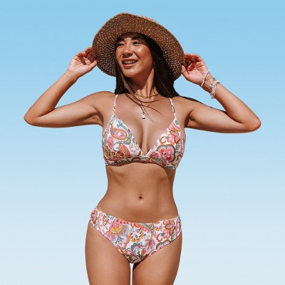 Women's Paisley Triangle Back Tie Low Rise Bikini Set Swimsuit - Cupshe