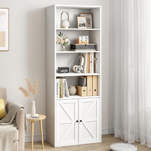 Bookcase with Doors Farmhouse Bookshelf 11.8in Depth Wooden Display Storage Shelves 71.4in Tall Bookcases - 1 of 4