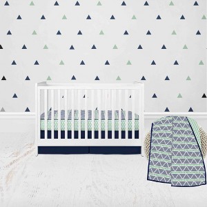 Bacati - Girls Triangles Mint Navy 3 pc Muslin Cotton Crib Bedding Set - 1 of 4