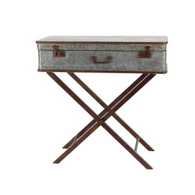Gray Metal Suitcase Style Accent Table with Folding Legs