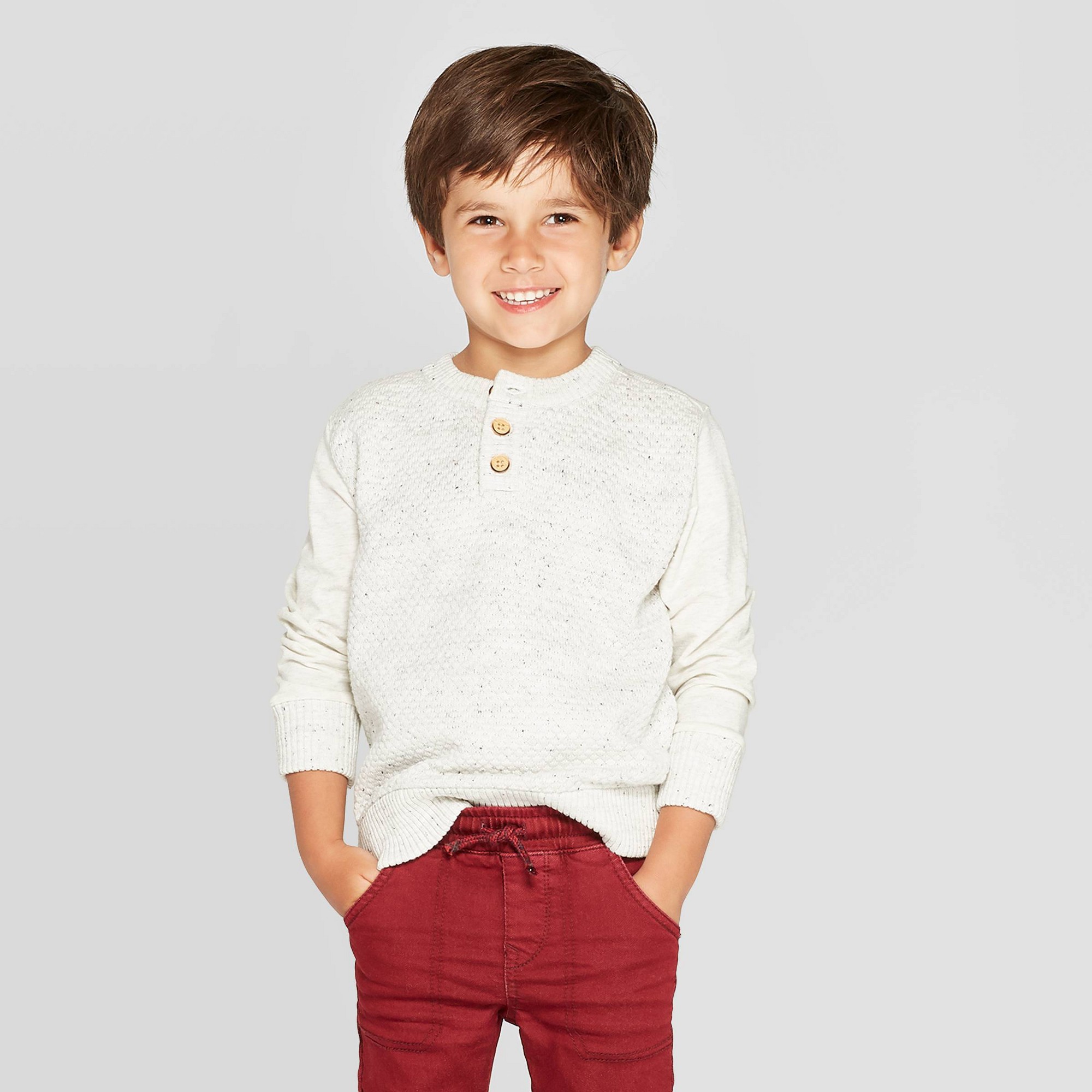 Toddler Boys Long Sleeve Henley Pullover Sweater Cat Jack Off