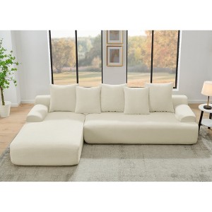 110.25'' Velvet Upholstered Modular L-Shape Sectional Sofa with 5 Pillows, No-Assembly Couch - 1 of 4