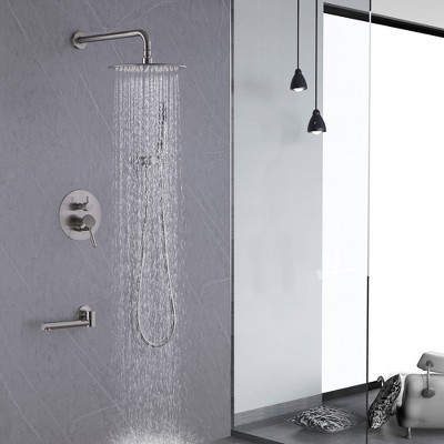 Brushed Nickel Wall Mounted Rain Shower Faucet Set