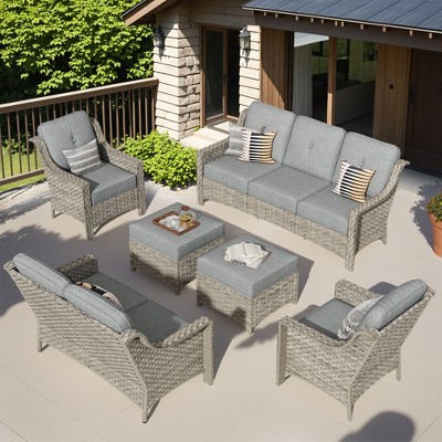 XIZZI All Weather Rattan Conversation Set, Wicker Furniture Sofa Set 3-Seat Couch with Cushion, Outside Rattan Sofa Set for Garden Backyard