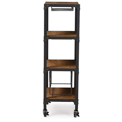 Swanson Rustic Industrial Black Metal and Wood Bar Cart