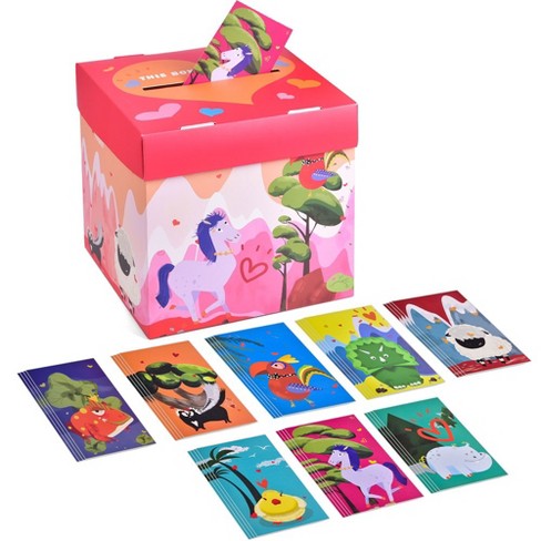 Fun Little Toys Valentine's Mailbox with 32 Animal Pattern Cards