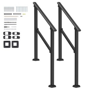 VEVOR Handrails for Outdoor Steps, 2 PCS 2-3 Step Stair Hand Rail Kit, Transitional Carbon Steel Railings with Installation Kit, Stair Rails, Black - 1 of 4