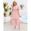 Women's Casual Flowy Lace Short Sleeve Maxi Dress V Neck High Elastic Waist Dress - 4 of 4