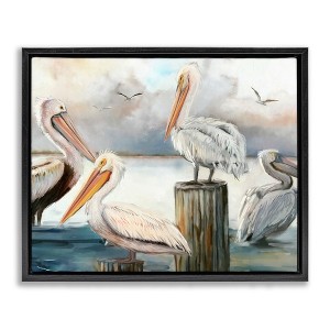 Stupell Industries Pelicans Perched Cloudy Horizon Floating Frame Canvas Art - 1 of 4