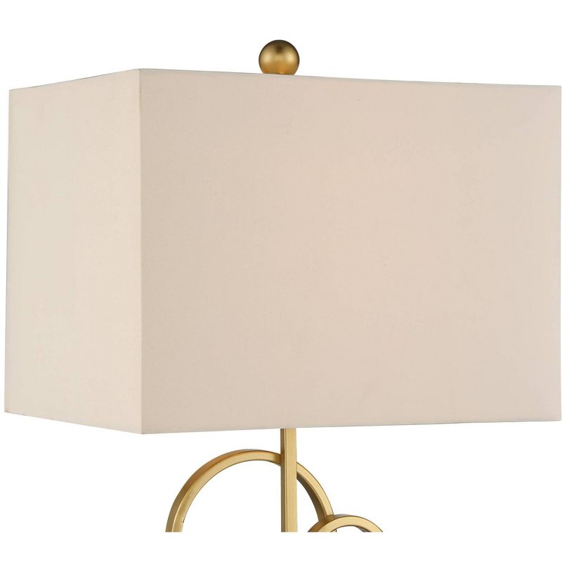 360 Lighting Saul Modern Table Lamp 26" High Brass Gold Metal Open Rings Oatmeal Fabric Rectangular Shade for Bedroom Living Room Bedside Nightstand, 3 of 9