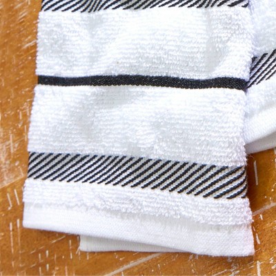 Onyx Black and White Cotton Striped Kitchen Towel Set of 4