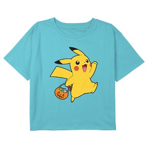 Girl's Pokemon Halloween Trick-or-Treating Pikachu Crop Top T-Shirt - 1 of 3