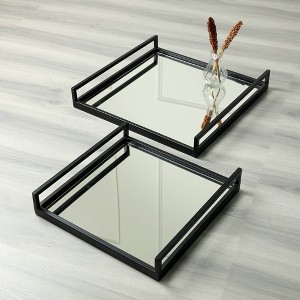 Handcrafted Glass With Metal Frame Serving Tray - 20x20x3 Inches | Rustic & Elegant Design for Entertaining-Set of 2 - 1 of 4