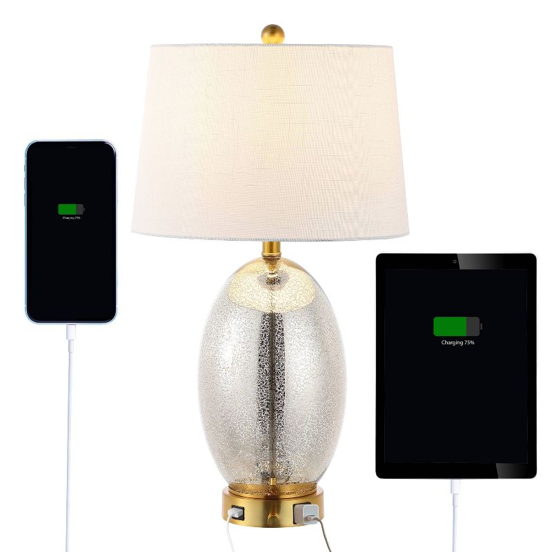 26.5" 1-Outlet Reese Iron/Glass Table Lamp with USB Charging Port (Includes LED Light Bulb) - JONATHAN Y, 1 of 9