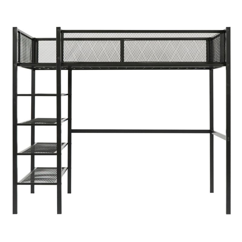 Metal Twin Size Loft Bed with 4 Shelves and Storage - ModernLuxe, 5 of 11