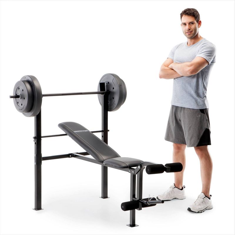 Marcy 80 LB Standard Bench Home Gym with Bench Press and Leg Lifts, 5 of 6