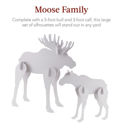 White PVC Moose Family Silhouette Christmas Yard Decor with Ground Stakes