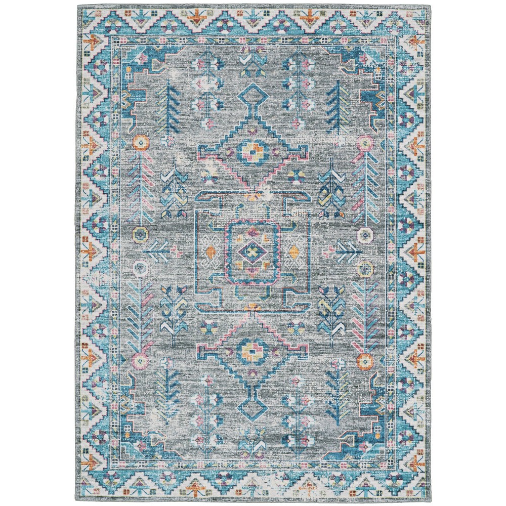 5'x7' Washable Barron Rug Gray/Green - Linon: Stain-Resistant, Pet Friendly, Low Pile, Indoor, Botanical Pattern
