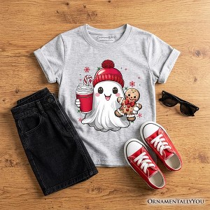 Kids Cute Ghost Christmas T-Shirt, Adorable Gingerbread and Cocoa