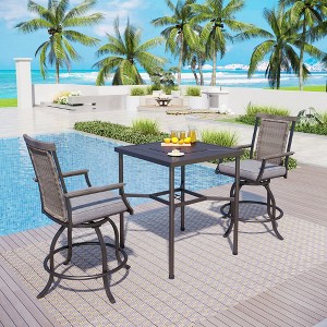 Captiva Designs 3pc Outdoor Patio Metal Bar Height Table & Bar Swivel Chair with Cushion and Armrest - 1 of 4