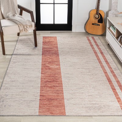 Ivory and Pink 9' x 12' Reversible Washable Stripe Rug
