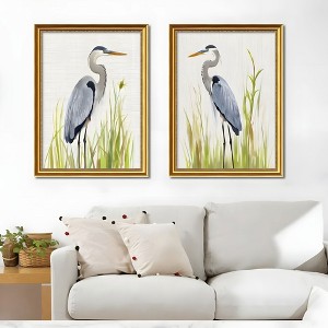 AZL1 Life Concept Wall Art 2 Piece Heron Bird Framed Replaceable Canvas Prints Wood Frame for Modern Nature Home Decor, Green, 25.2"*19.2"*3.6" - 1 of 4