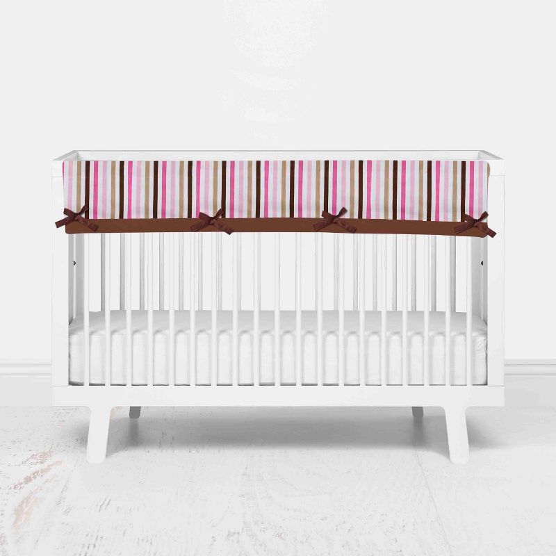 Bacati - Mod Dots/Stripes Long Crib Rail Guard Cover Pink/Chocolate, 2 of 7