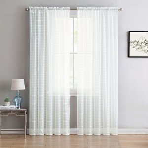Kate Aurora 2 Piece Rod Pocket White Plaid Sheer Voile Window Curtain Panels - 1 of 2