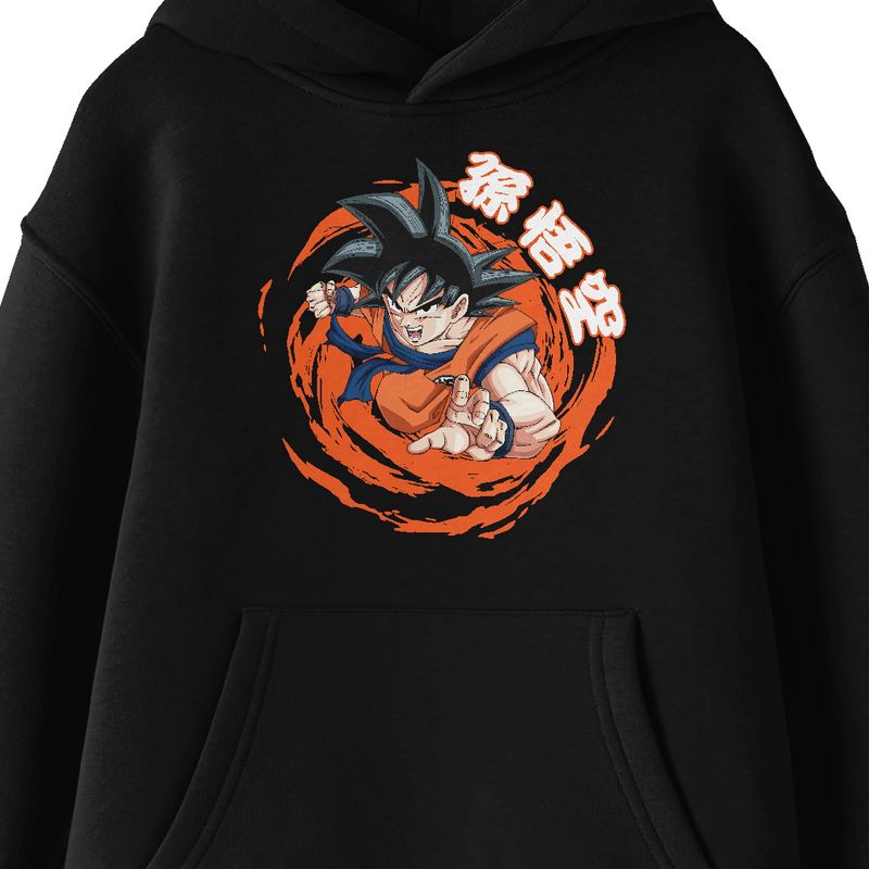 Dragon Ball Z Goku Orange Swirl Background Long Sleeve Black Youth Hooded Sweatshirt, 2 of 4