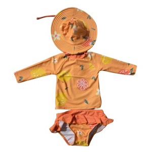 Heat Swimwear Toddler Girls Long Sleeve Rashguard Set, Lemons (6m) - 1 of 2