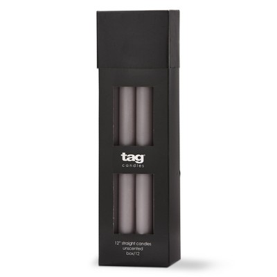 tag Color Studio 12" Charcoal Gray Straight Candles - Set of 12