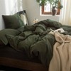 Duvet Cover Set 100 Washed Cotton, Solid Olive Green, Queen, 3 Pieces - 2 of 4